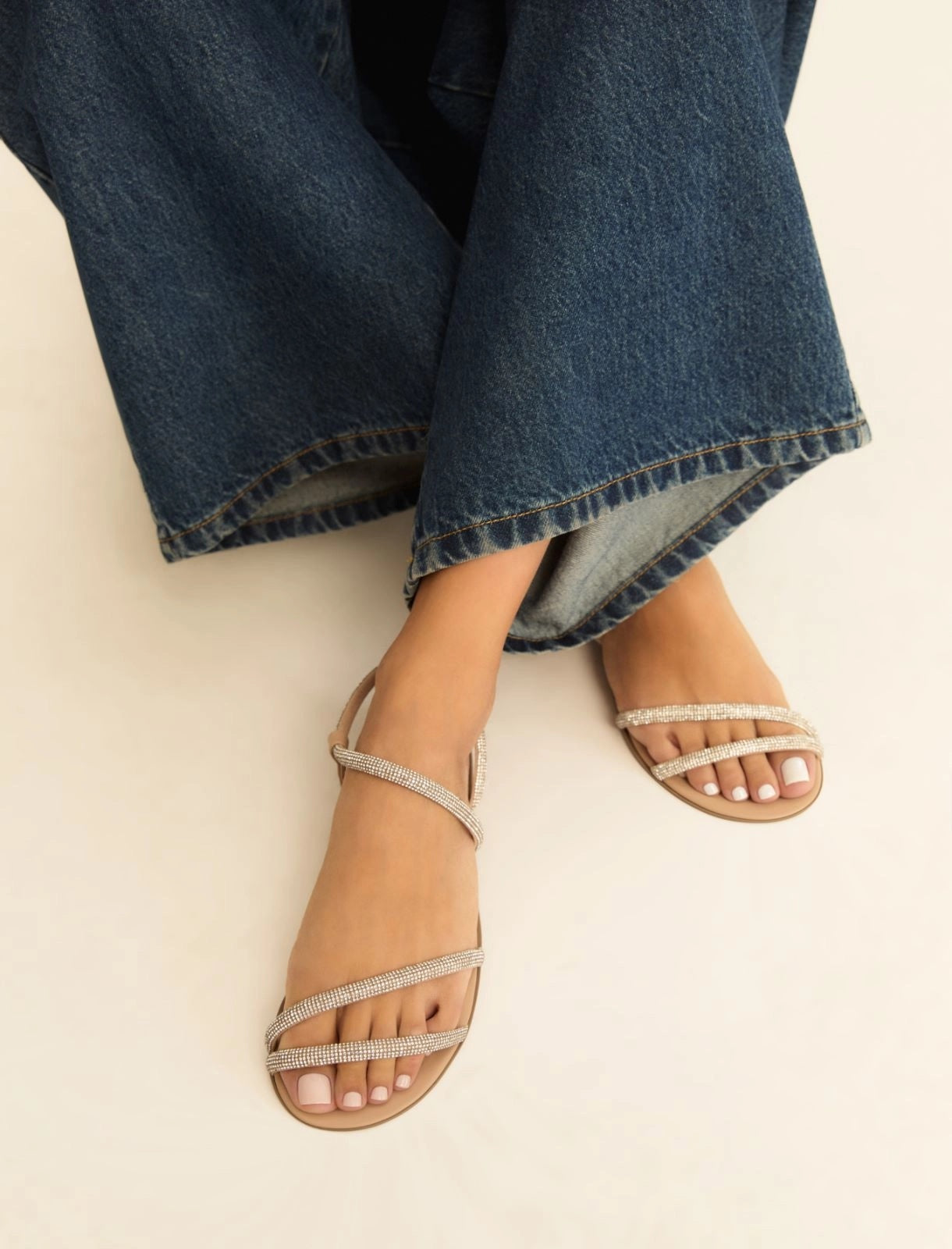 Sandalo Emme Basso con Cristalli - Argento