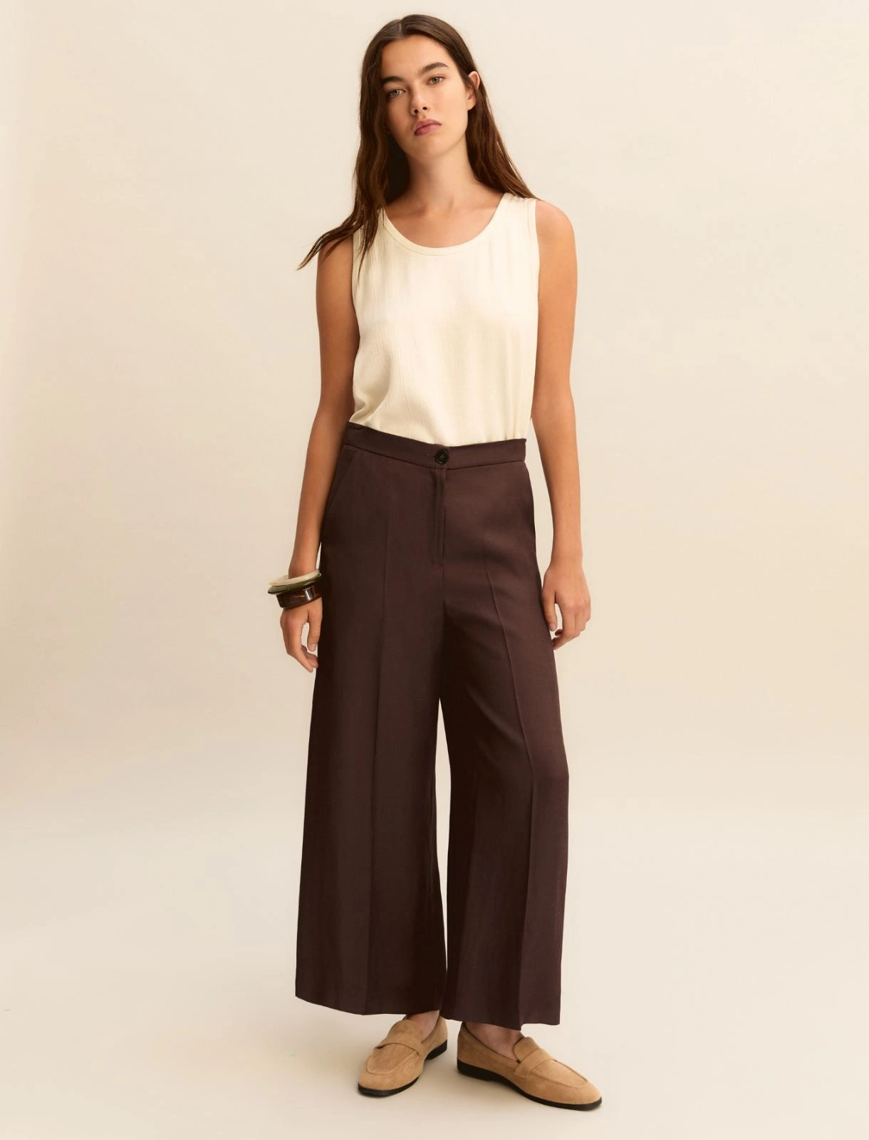 Pantaloni Emme Dritti in Twill di Misto Lino - Testa di Moro