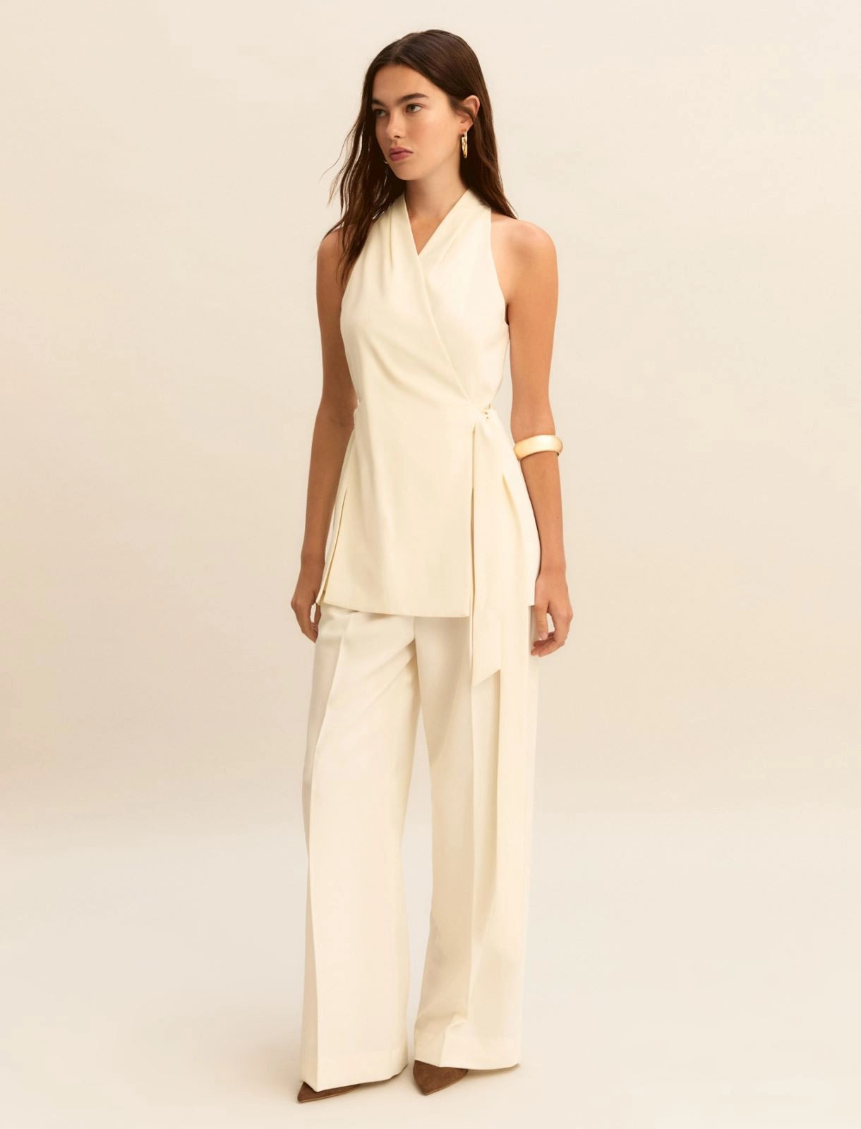 Coordinato Emme Top Smanicato e Pantalone - Bianco Lana