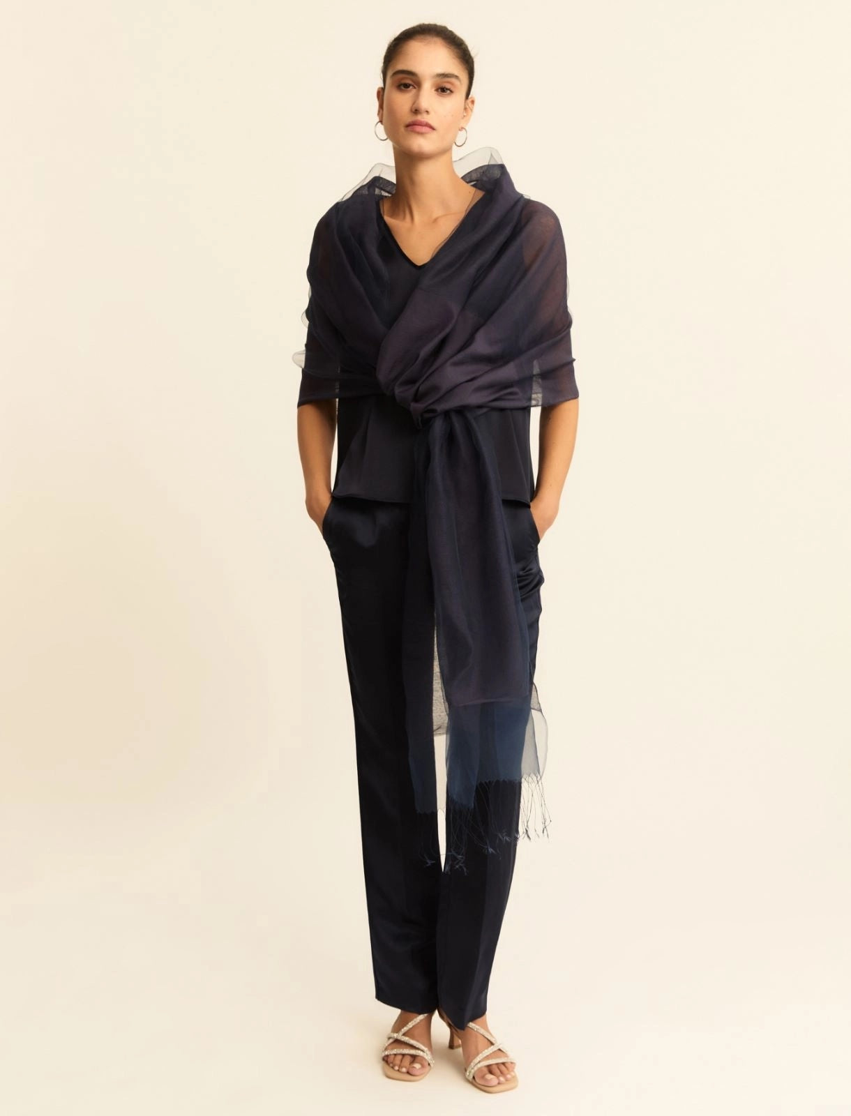 Top Emme in Raso con Dettagli in Georgette - Blu