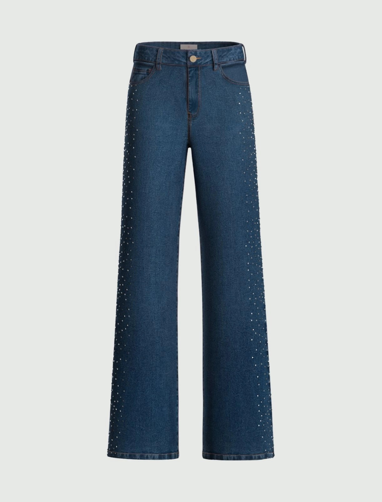Denim Emme Wide Leg con Cristalli e Borchie - Blu