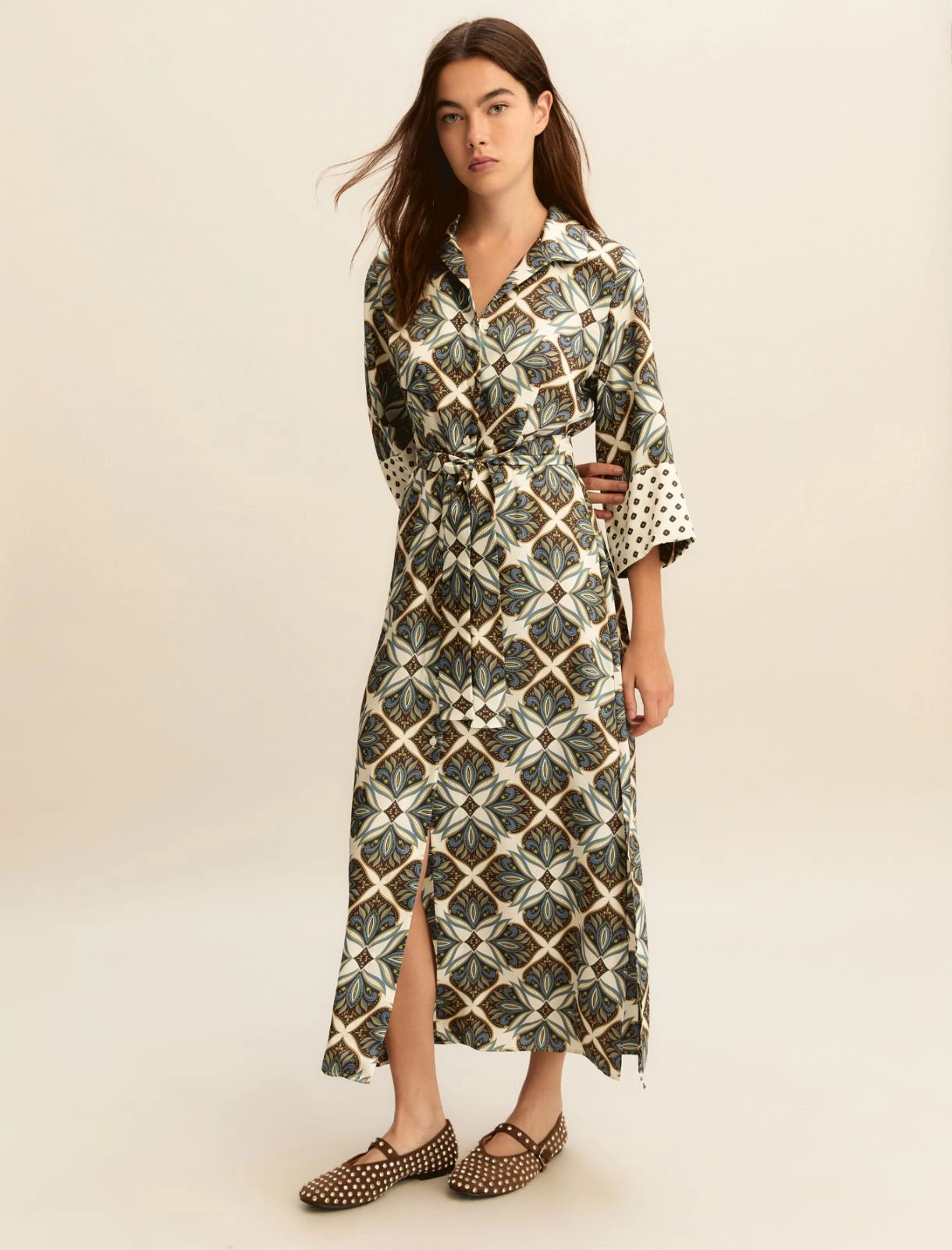 Chemisier Emme a Manica Tre Quarti in Twill - Bianco Lana