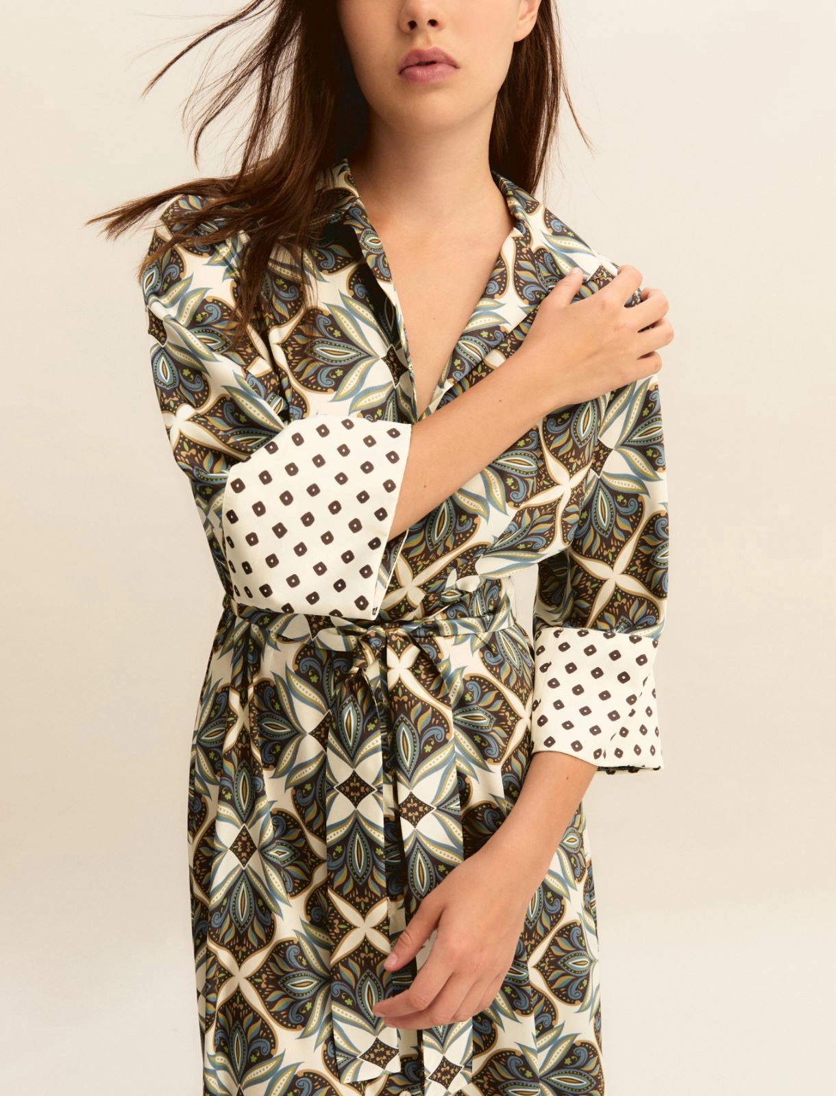Chemisier Emme a Manica Tre Quarti in Twill - Bianco Lana