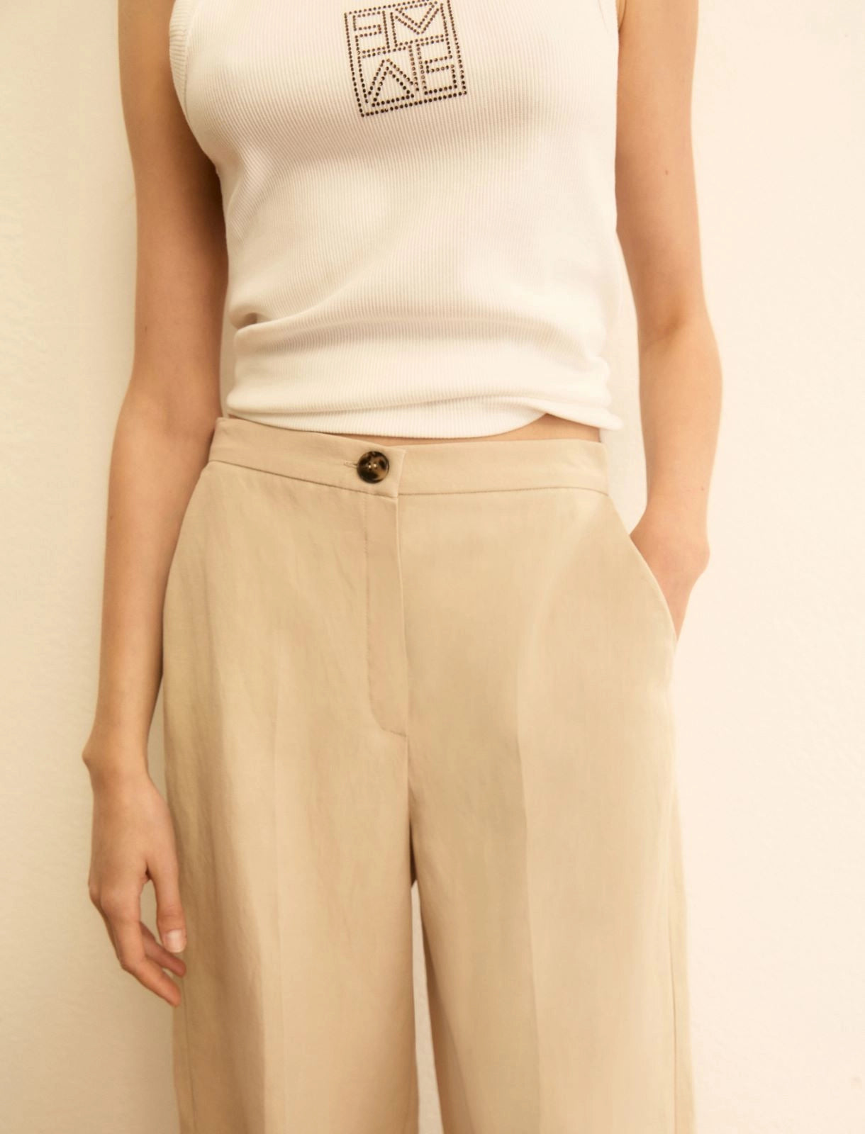 Pantalone Emme Fluido in Viscosa e Lino - Beige