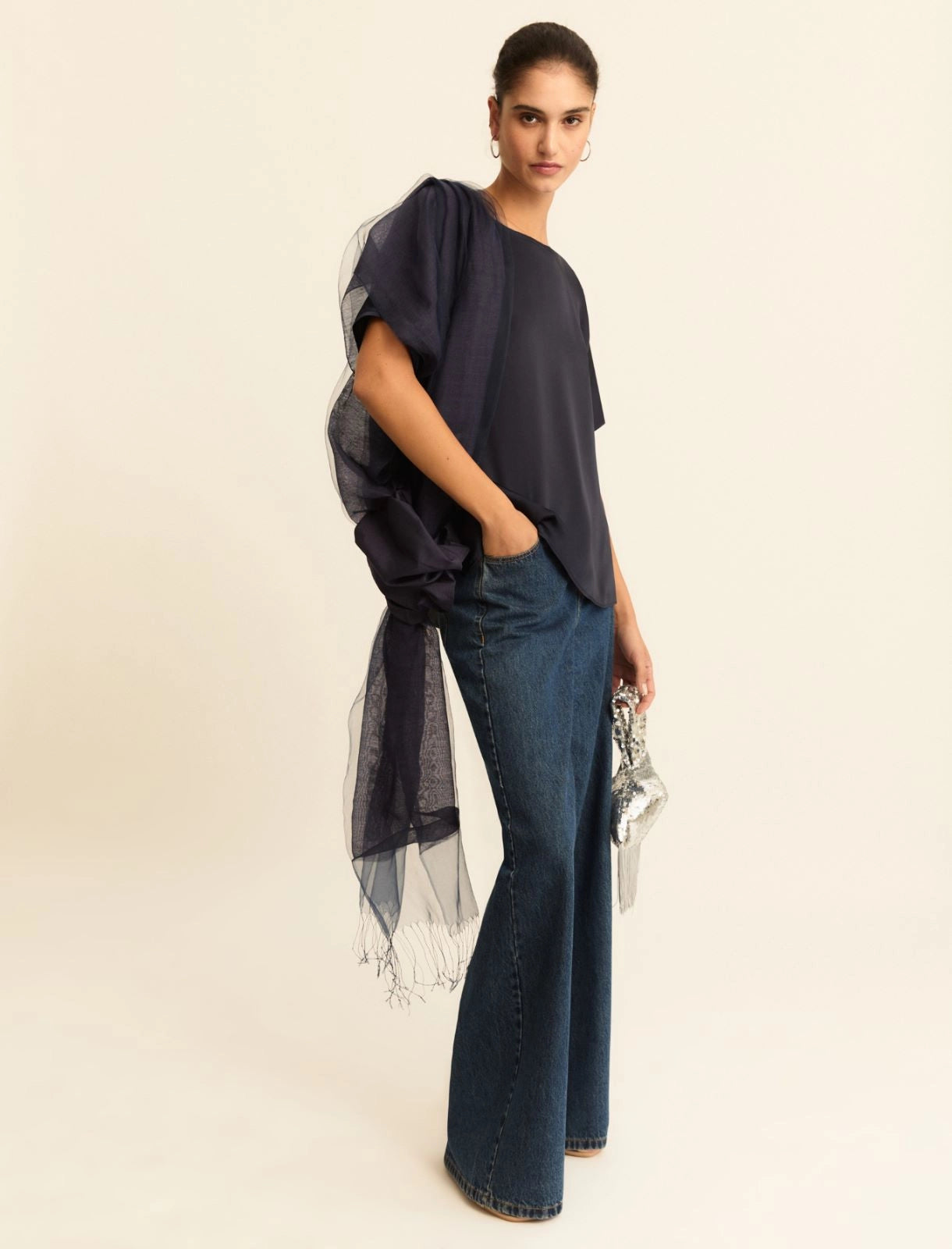 T-shirt Emme Over in Raso - Blu