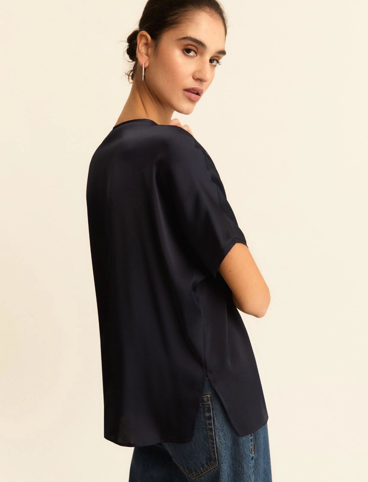 T-shirt Emme Over in Raso - Blu