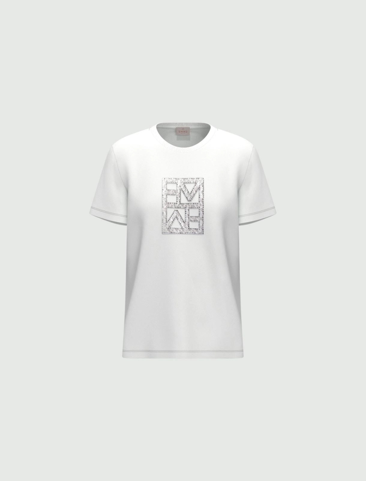 T-shirt Emme con Logo e Paillette - Bianco