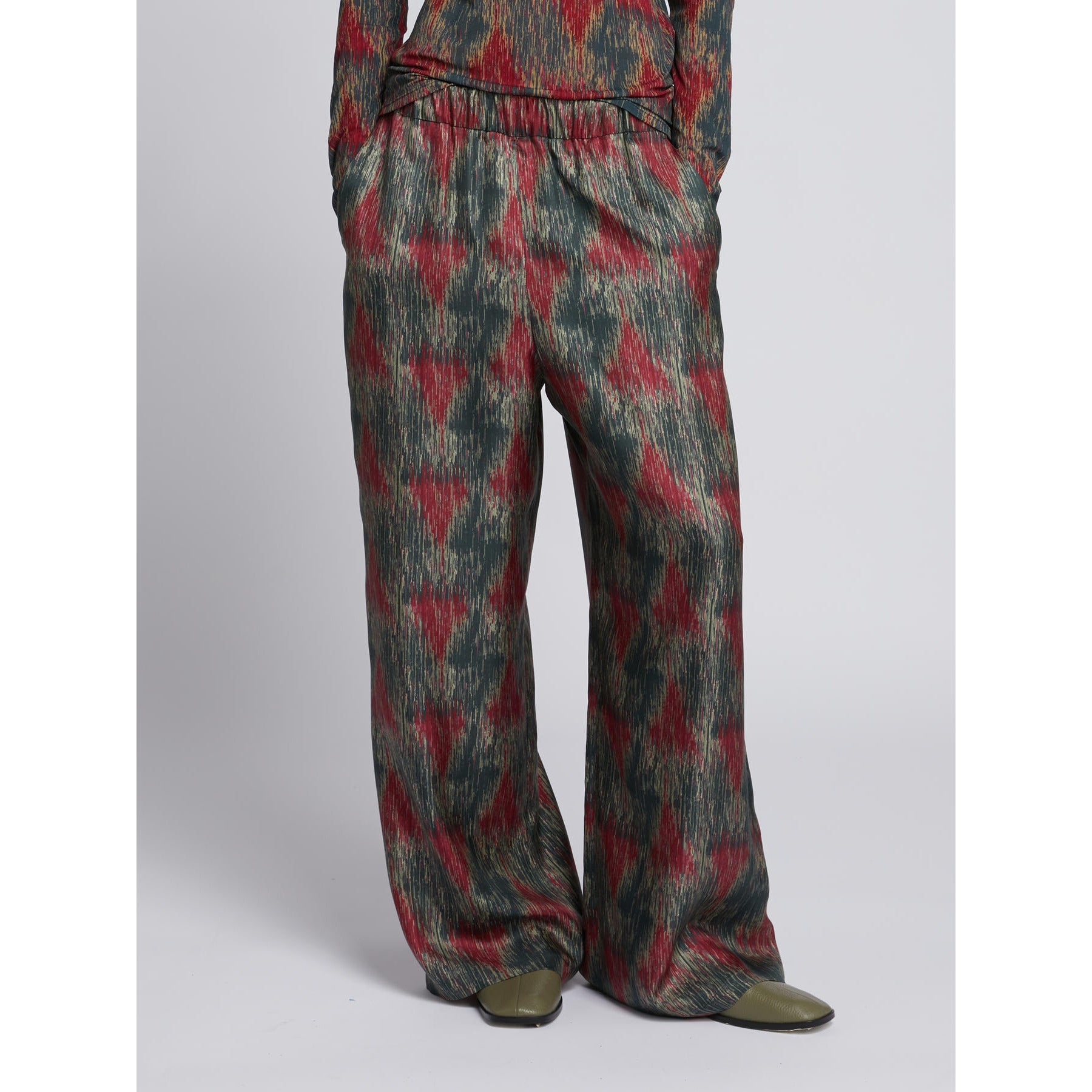 Pantalone Palazzo in Pura Seta MM by Max Mara- Triangolo Astratto Piombo