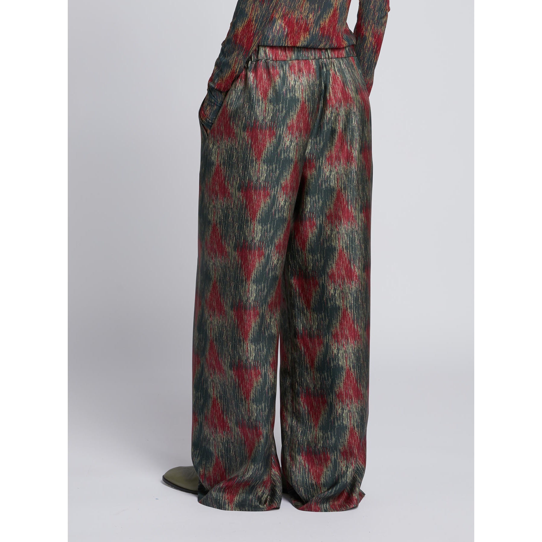 Pantalone Palazzo in Pura Seta MM by Max Mara- Triangolo Astratto Piombo