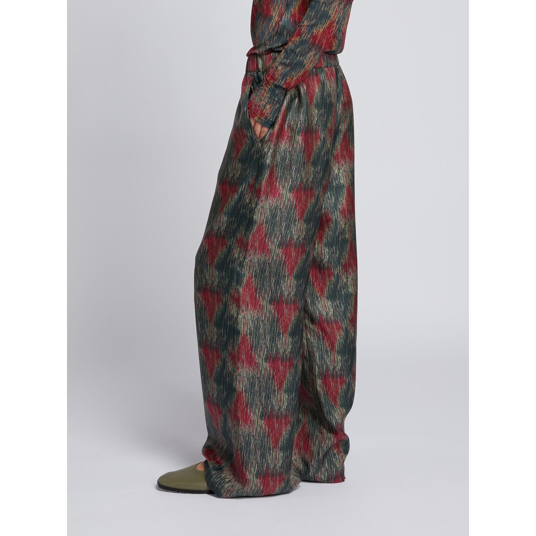 Pantalone Palazzo in Pura Seta MM by Max Mara- Triangolo Astratto Piombo