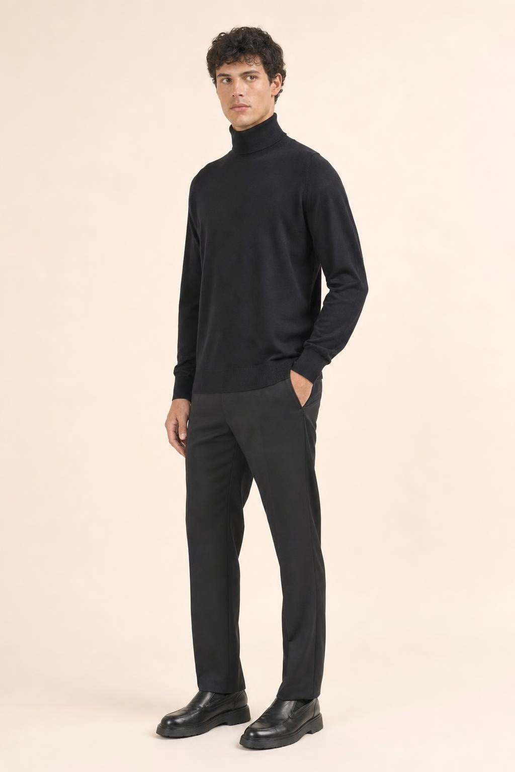 Maglia Dolcevita Diktat Merinos Seta Cashmere - Blu Notte