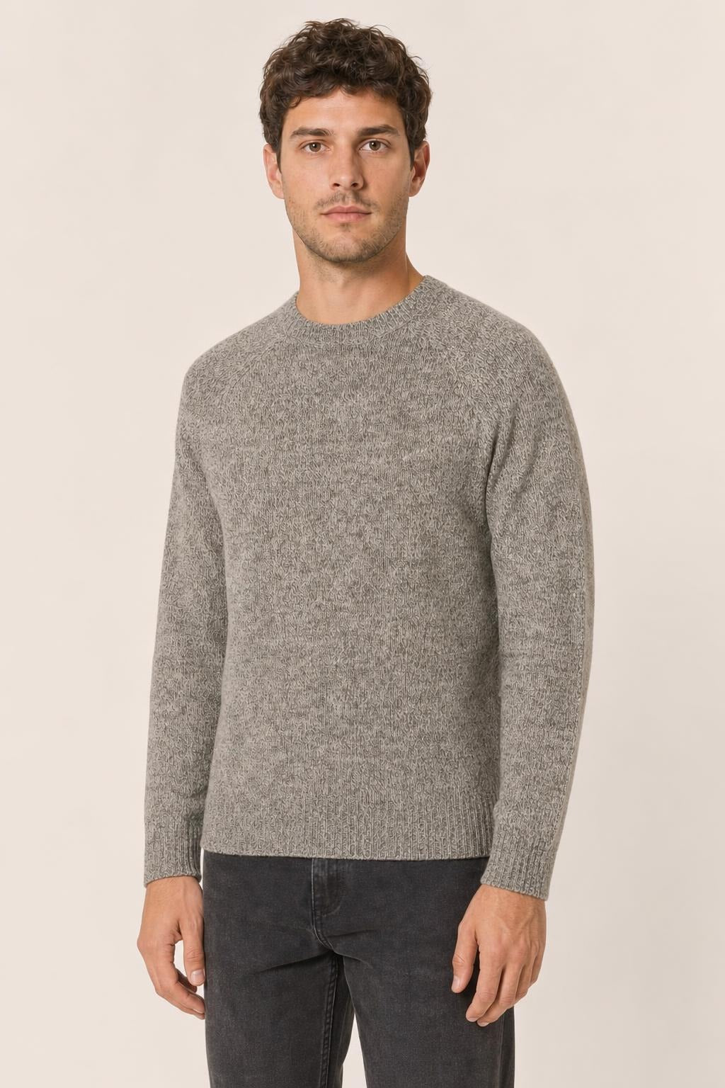 Maglia Girocollo Diktat Moulinè Cashmere Blend - Grigio