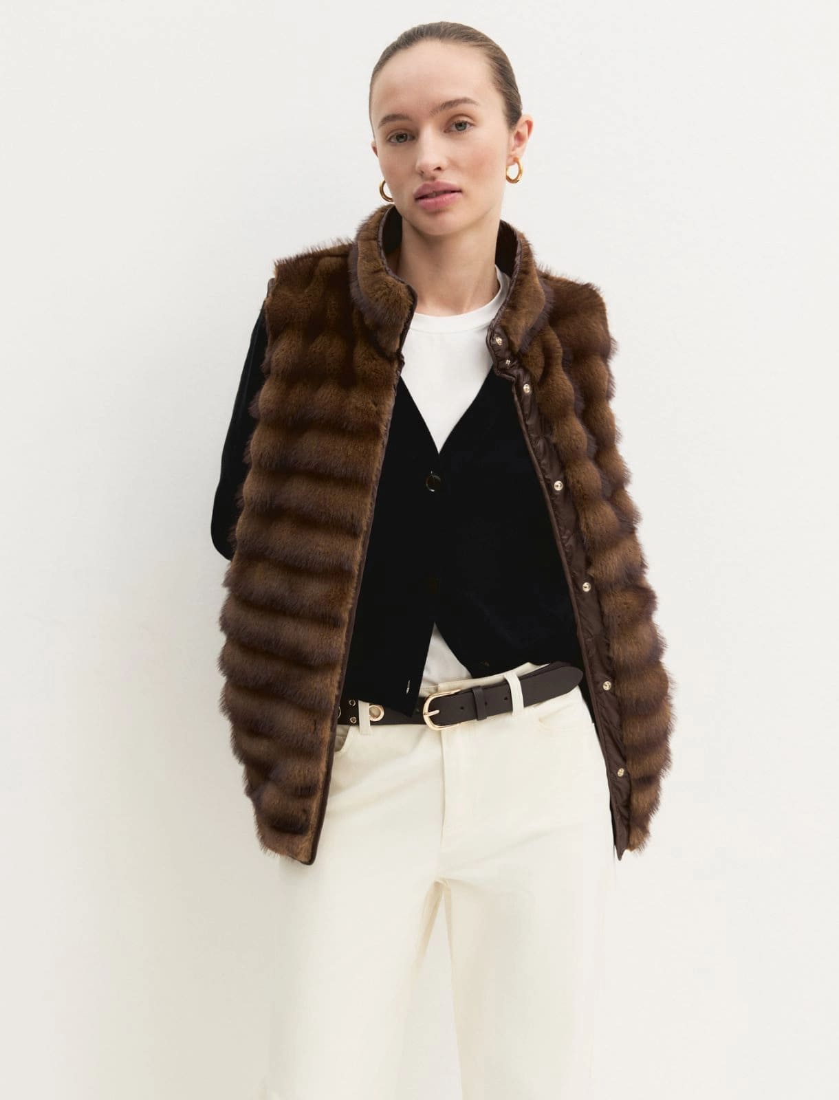 Gilet in furry EMME Marella color cognac