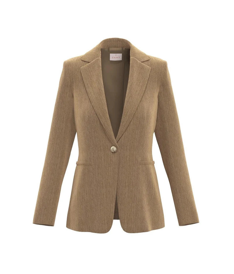 BLAZER MONOPETTO IN CINIGLIA STRETCH CON PINCE DONNA BEIGE