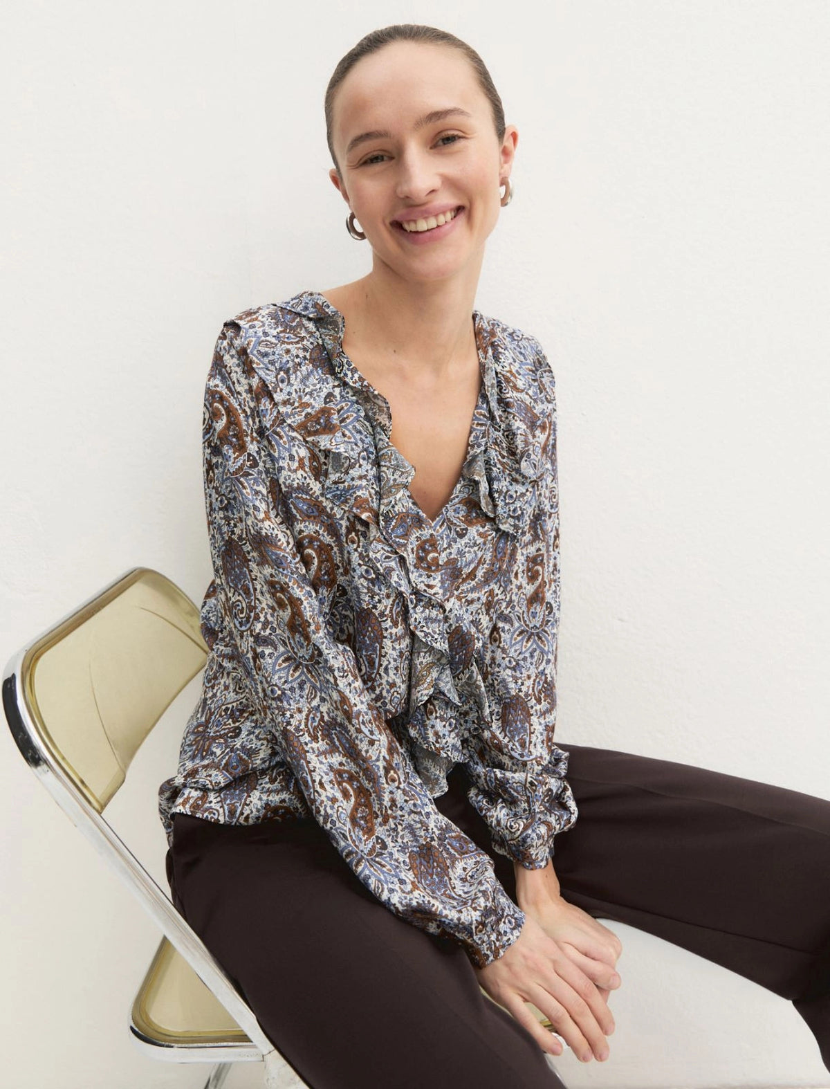 Blusa con volant - BIANCO LANA
