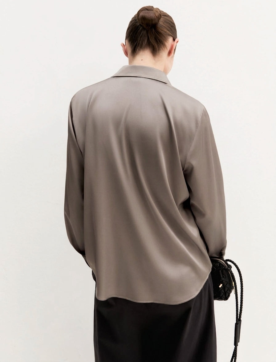 Camicia in raso stretch - TORTORA