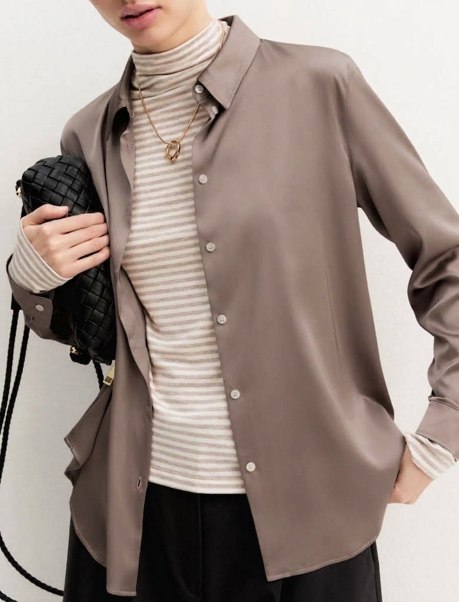 Camicia in raso stretch - TORTORA