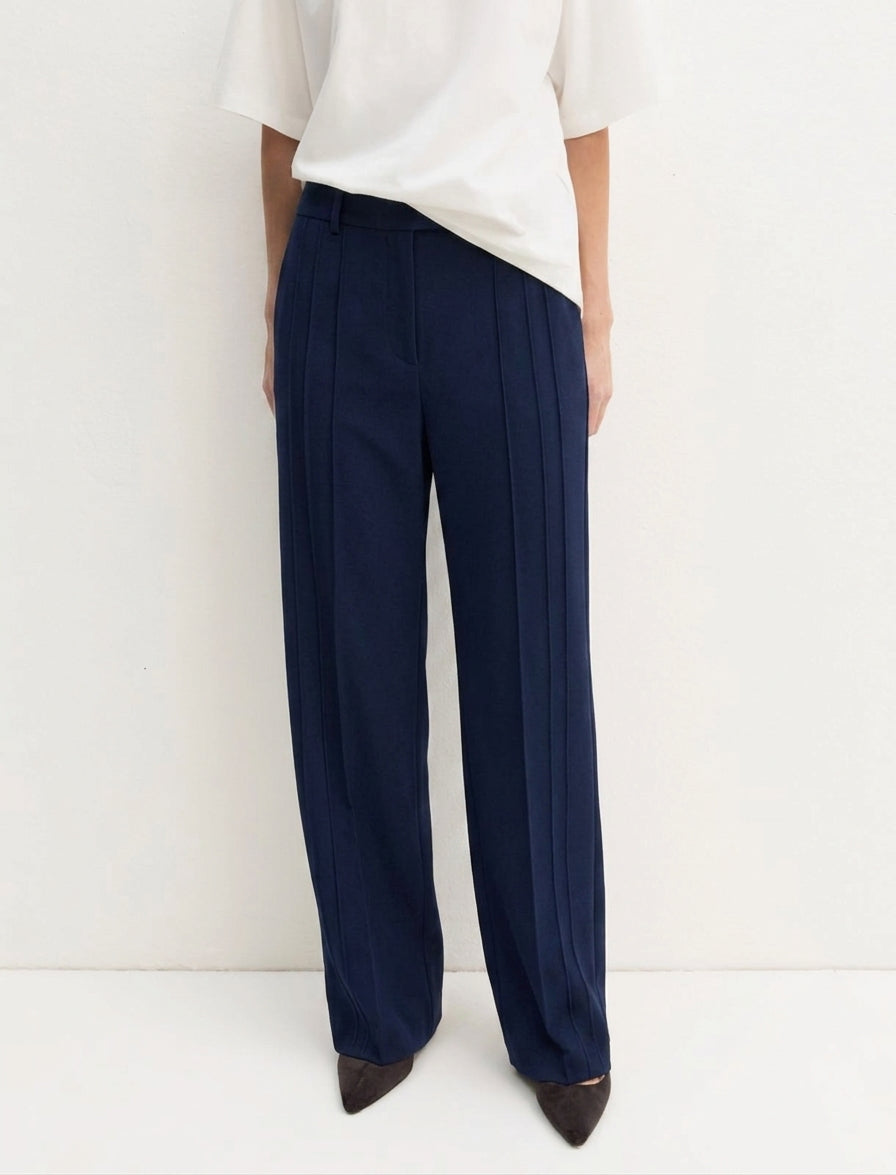 Pantalone dritto in flanella stretch - NAVY