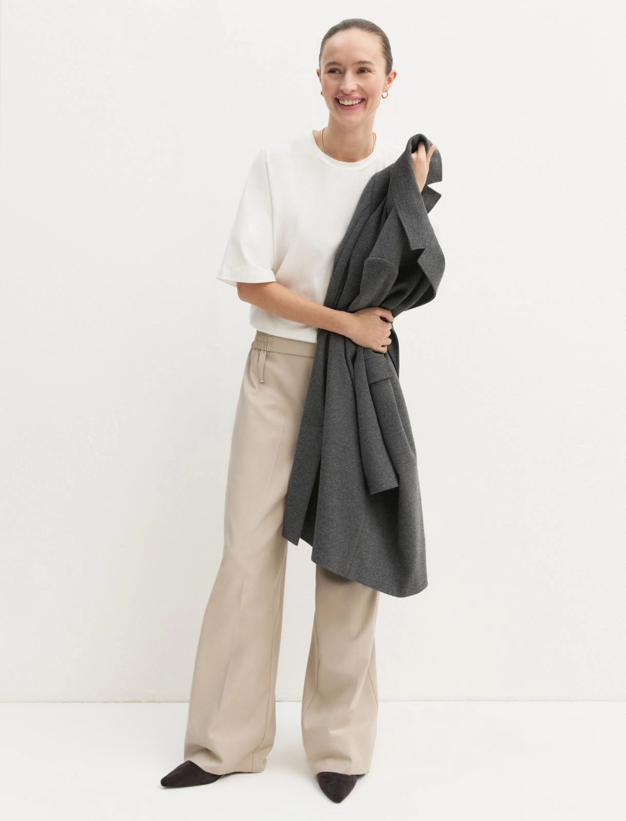 Pantalone dritto in flanella stretch - ECRU`