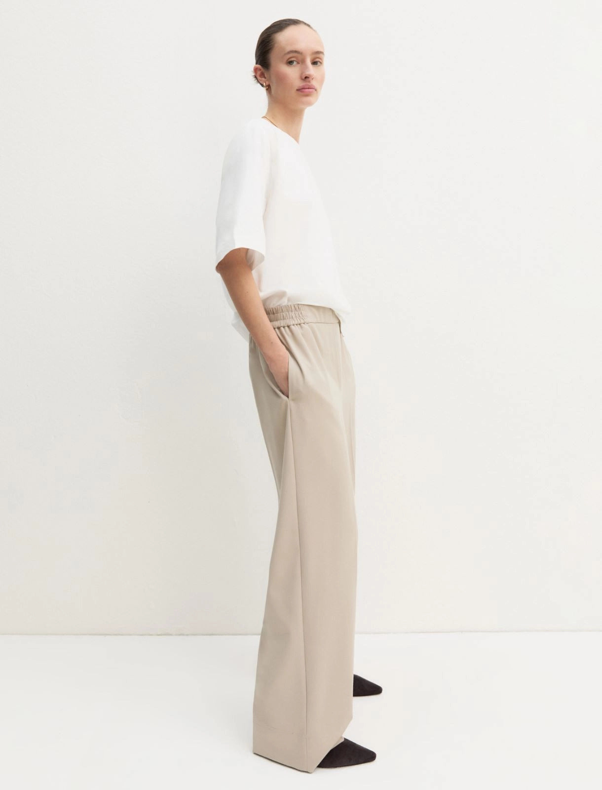 Pantalone dritto in flanella stretch - ECRU`