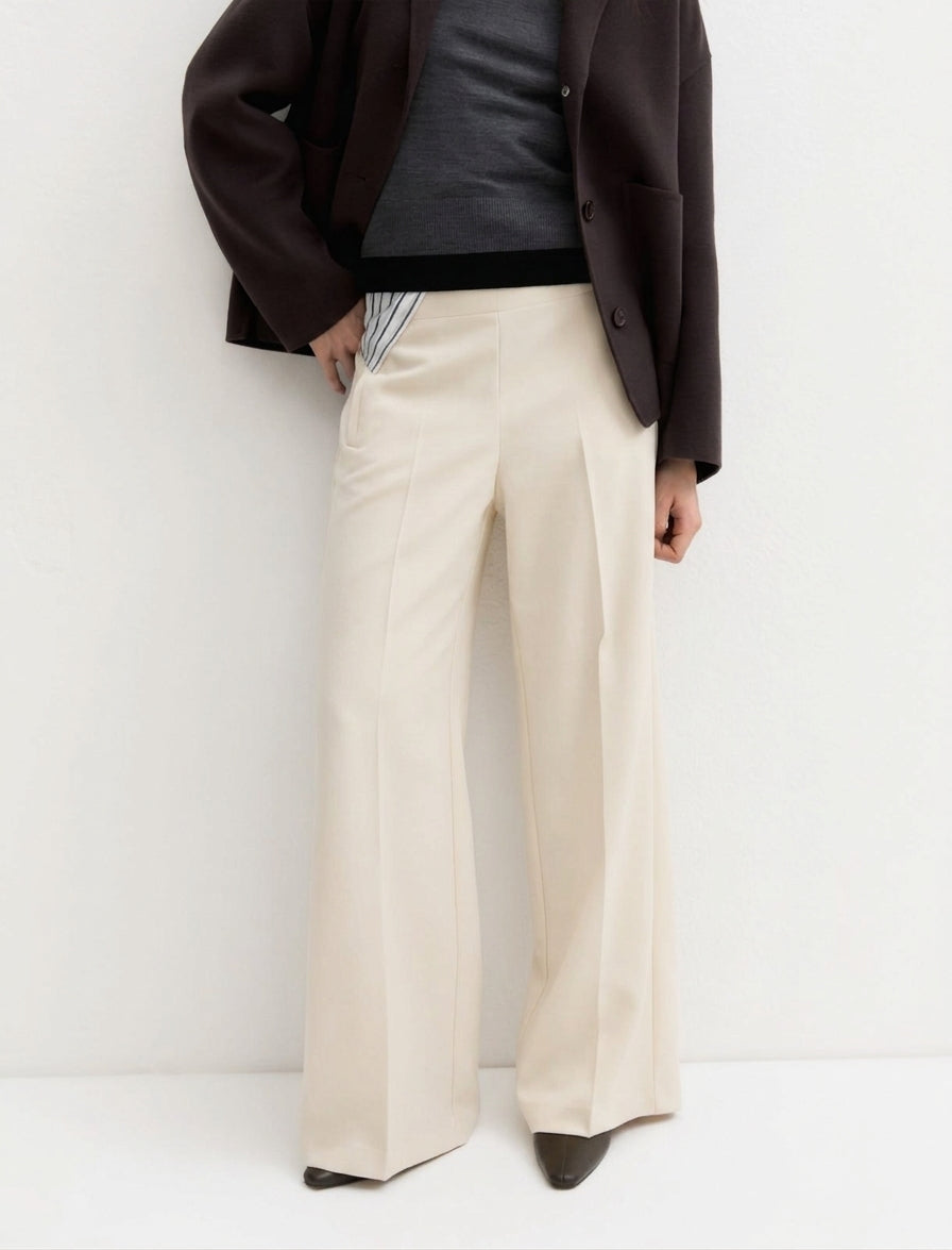 Pantalone dritto stretch - PANNA