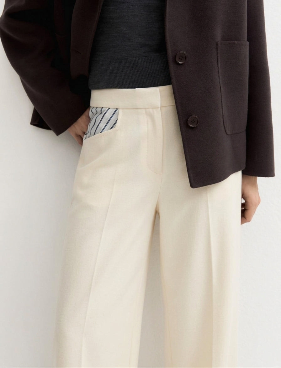 Pantalone dritto stretch - PANNA