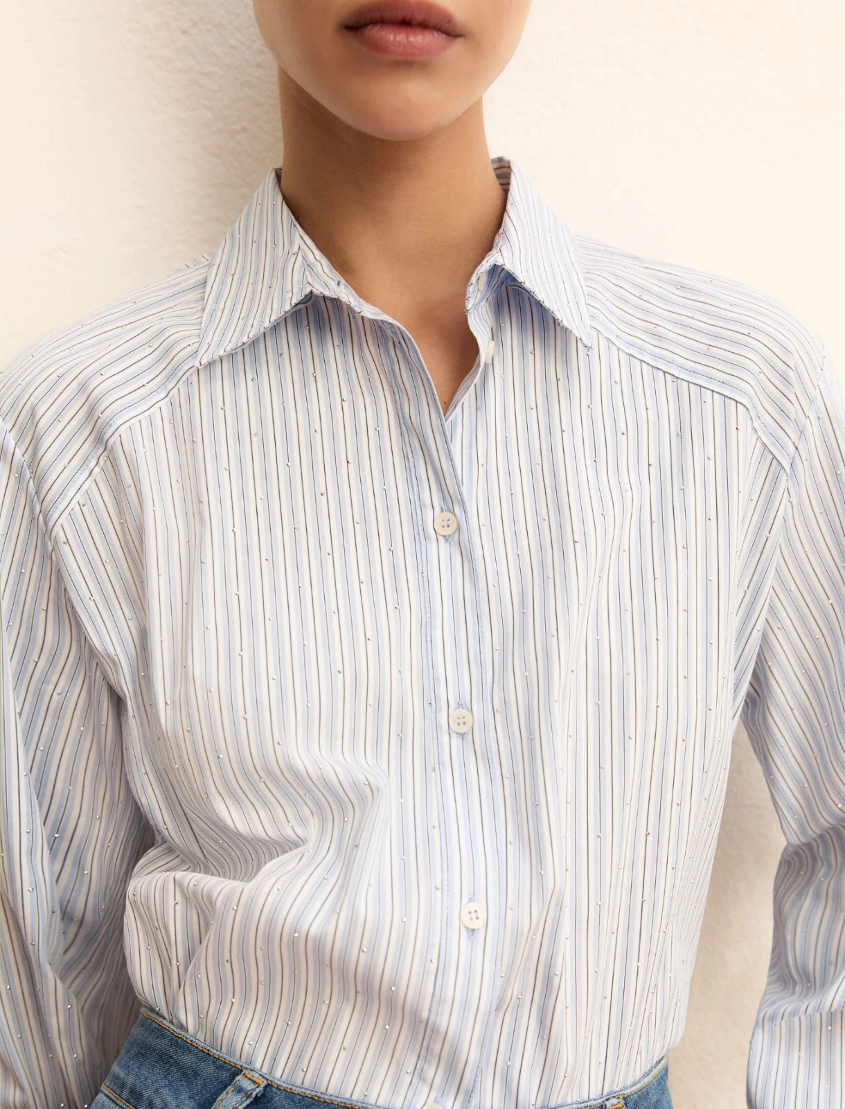 Camicia ampia in popeline stretch - AZZURRO