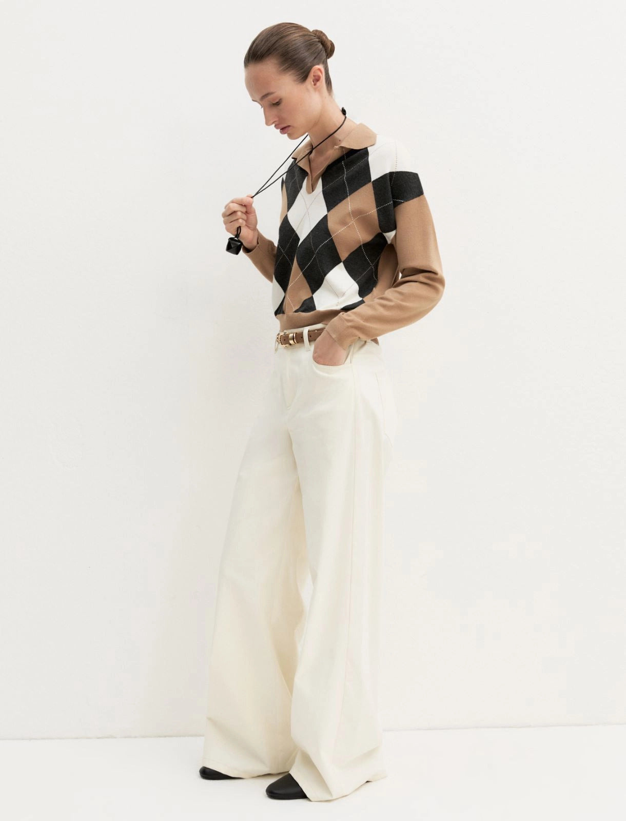 Polo crop in maglia stretch - CAMMELLO