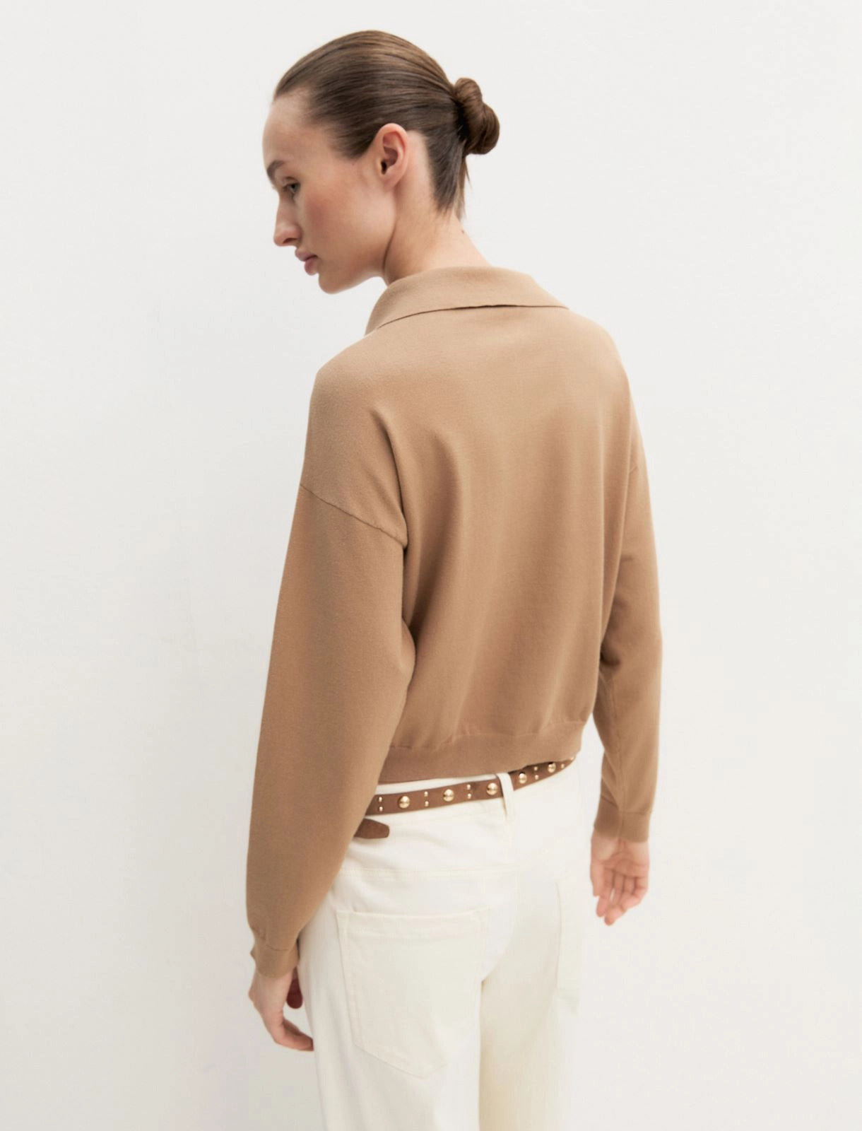 Polo crop in maglia stretch - CAMMELLO