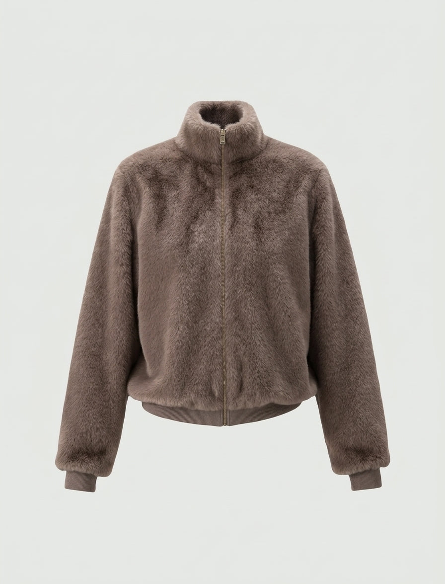 Bomber in tessuto furry - Tortora