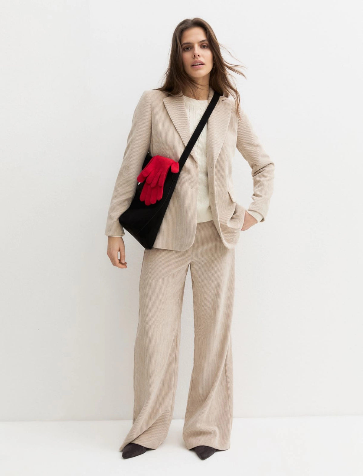 Pantalone in velluto a coste stretch - PANNA