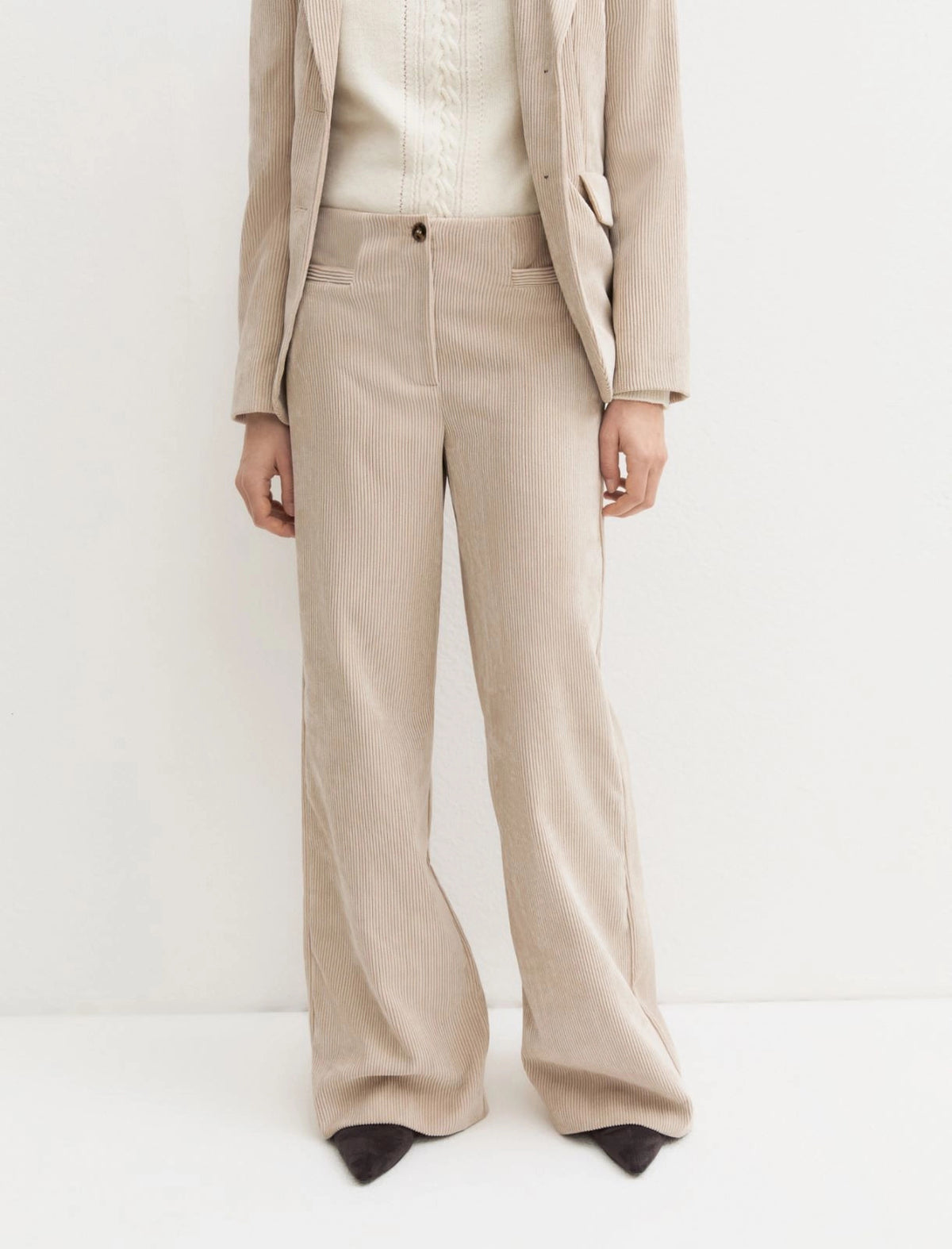Pantalone in velluto a coste stretch - PANNA