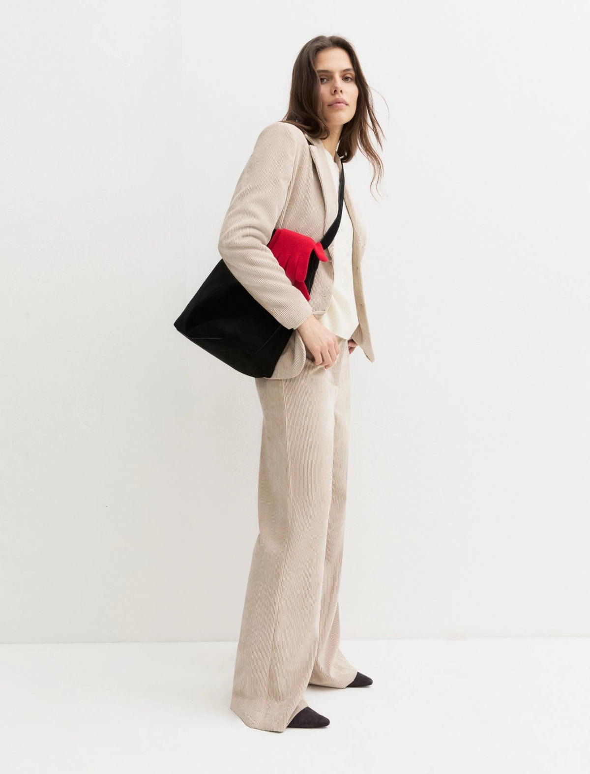 Pantalone in velluto a coste stretch - PANNA