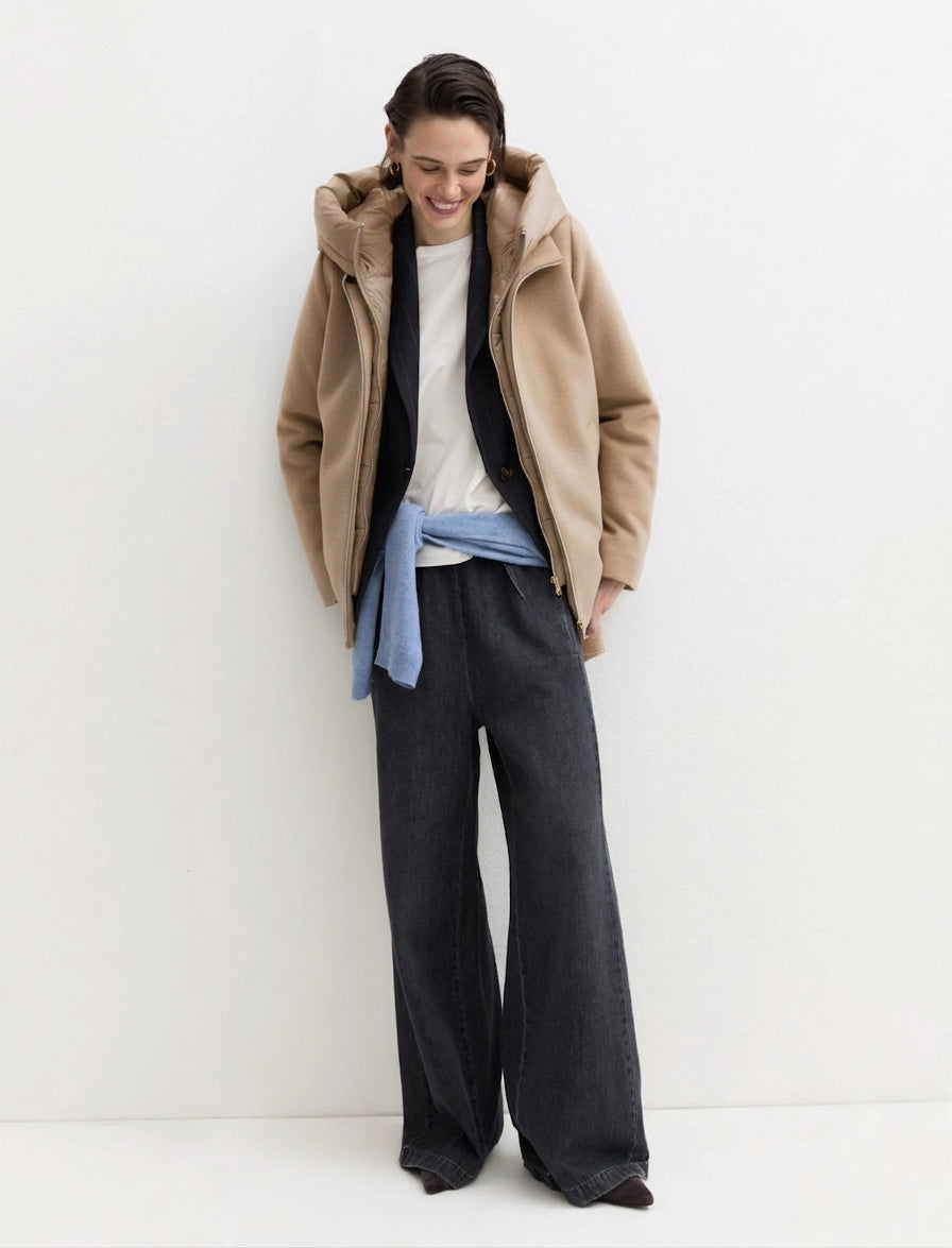 Capospalla in panno soft imbottito - Beige