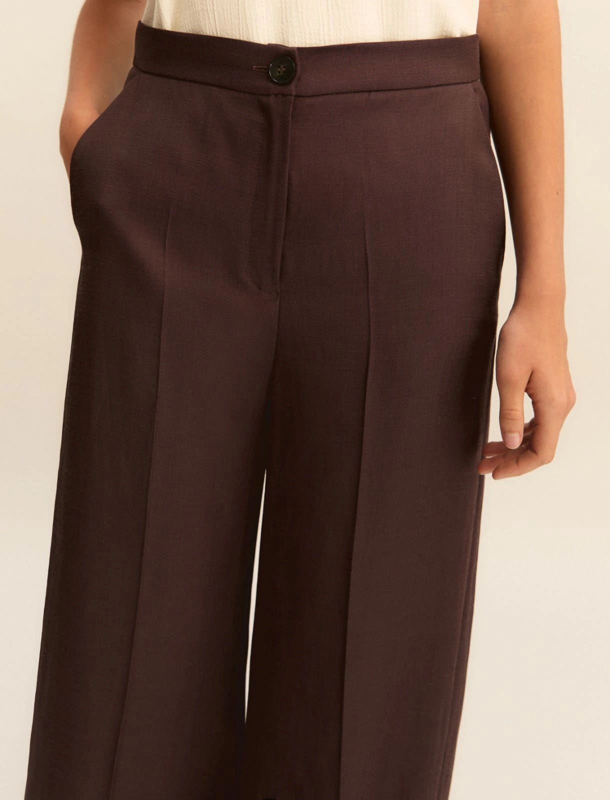 Pantaloni Emme Dritti in Twill di Misto Lino - Testa di Moro