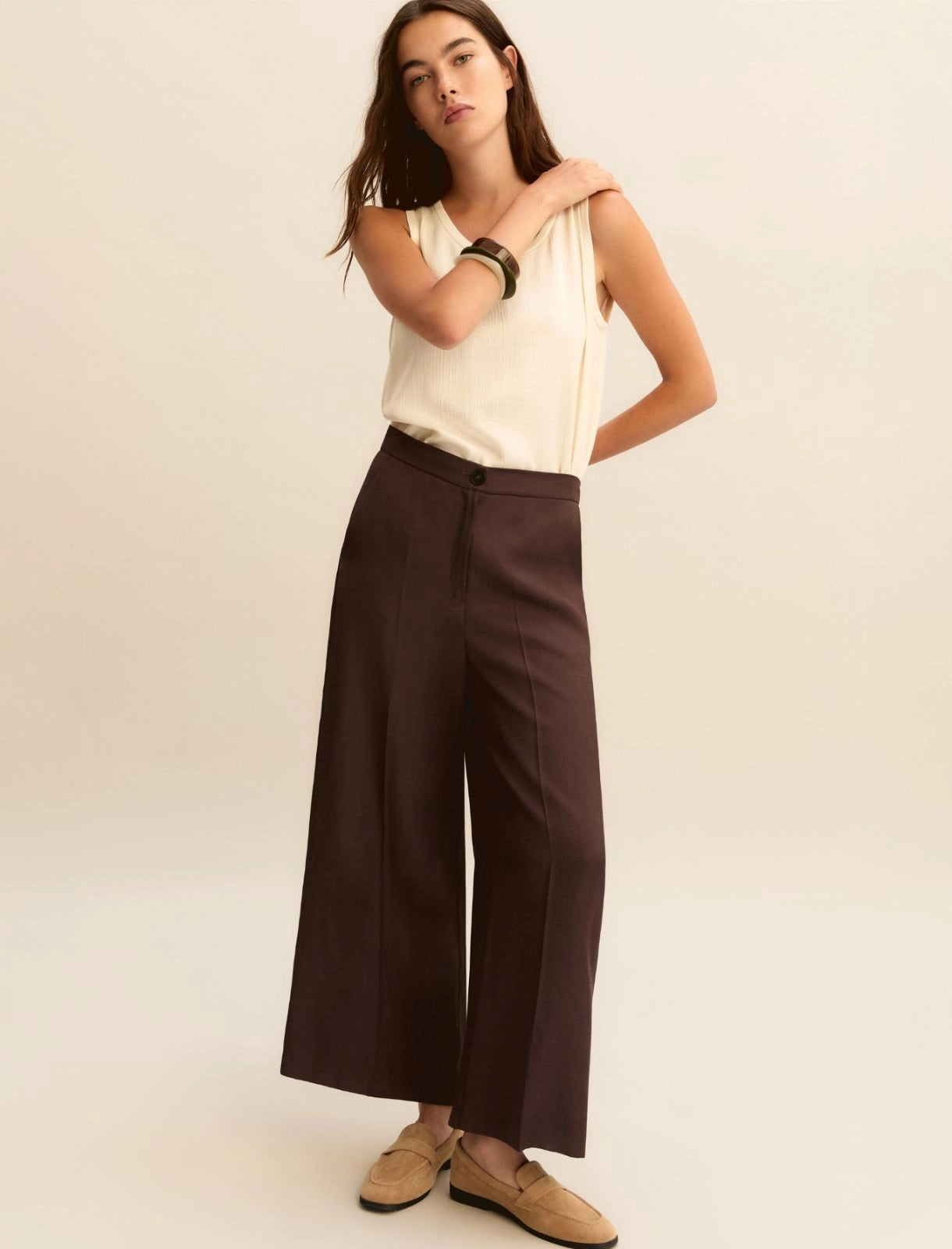 Pantaloni Emme Dritti in Twill di Misto Lino - Testa di Moro