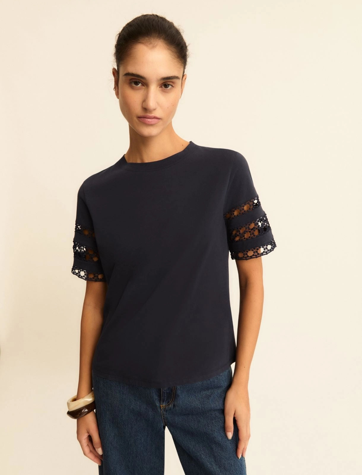 T-shirt Emme in Jersey con Passamaneria - Blu Notte