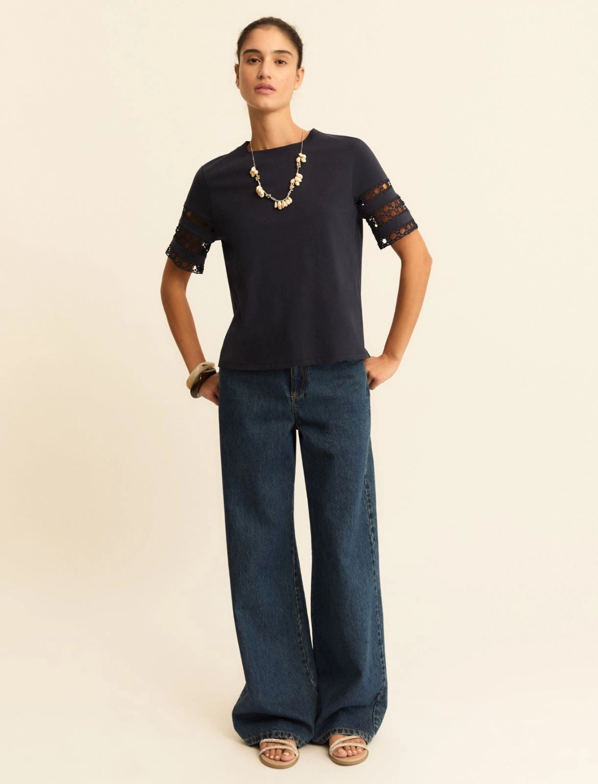 T-shirt Emme in Jersey con Passamaneria - Blu Notte