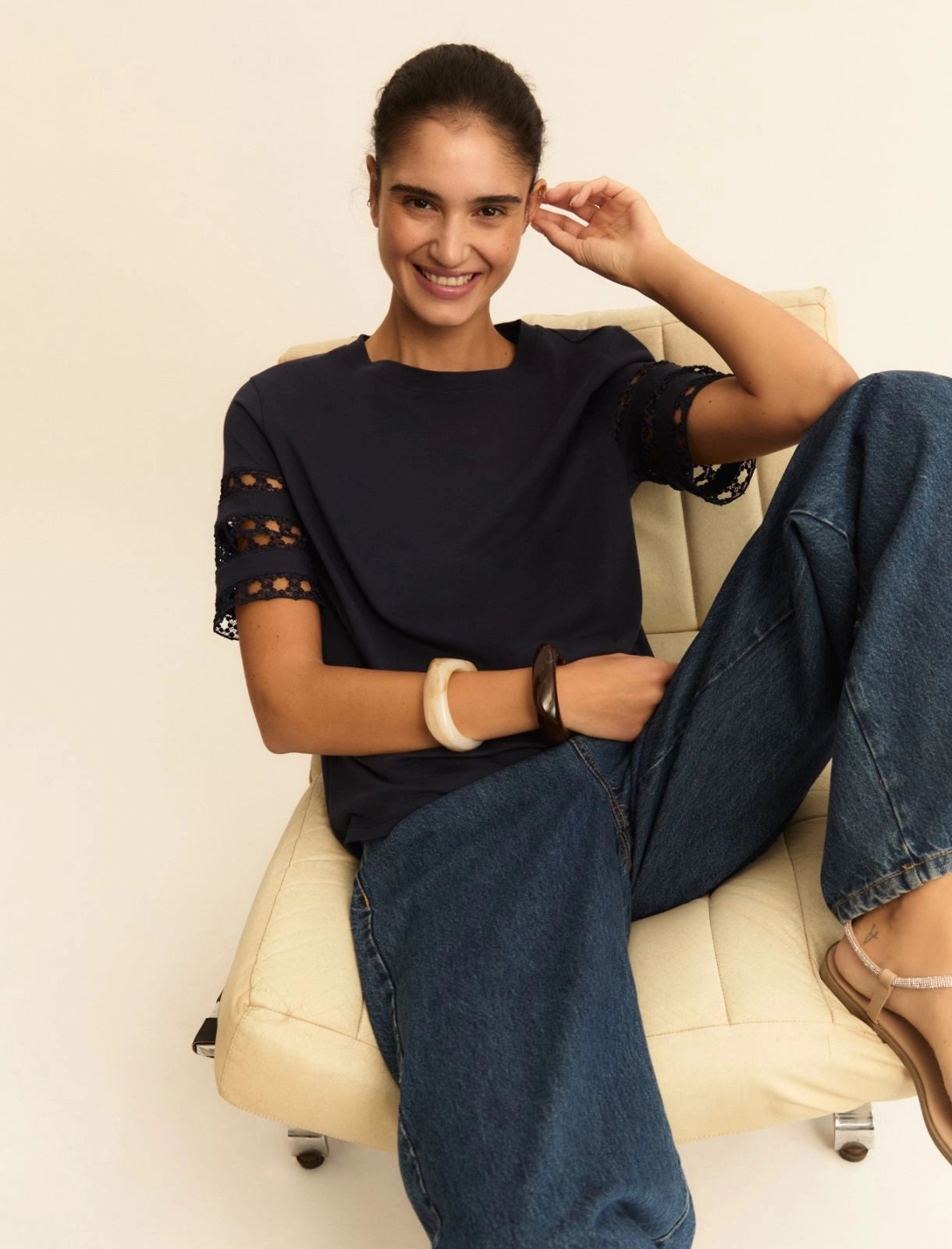 T-shirt Emme in Jersey con Passamaneria - Blu Notte