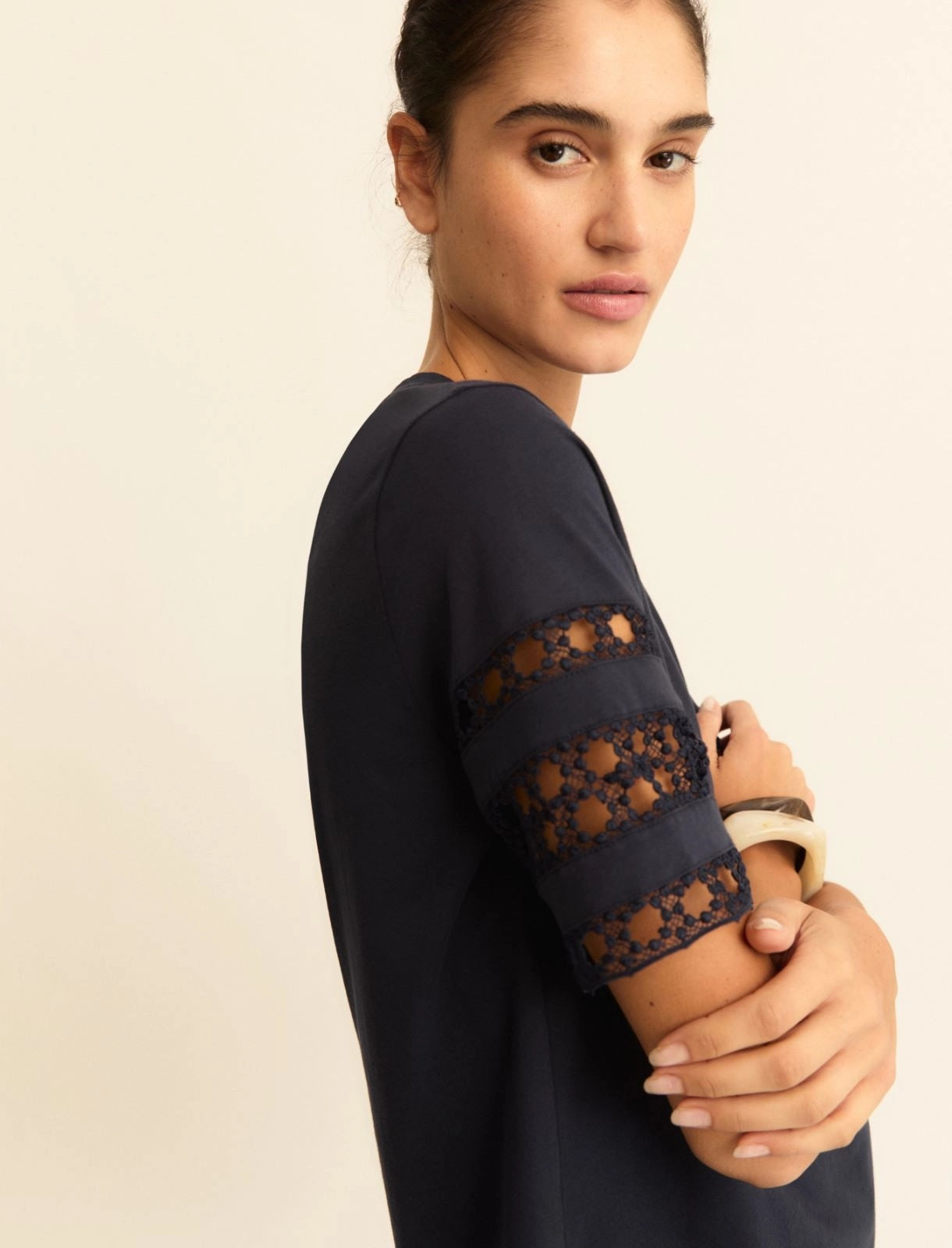 T-shirt Emme in Jersey con Passamaneria - Blu Notte