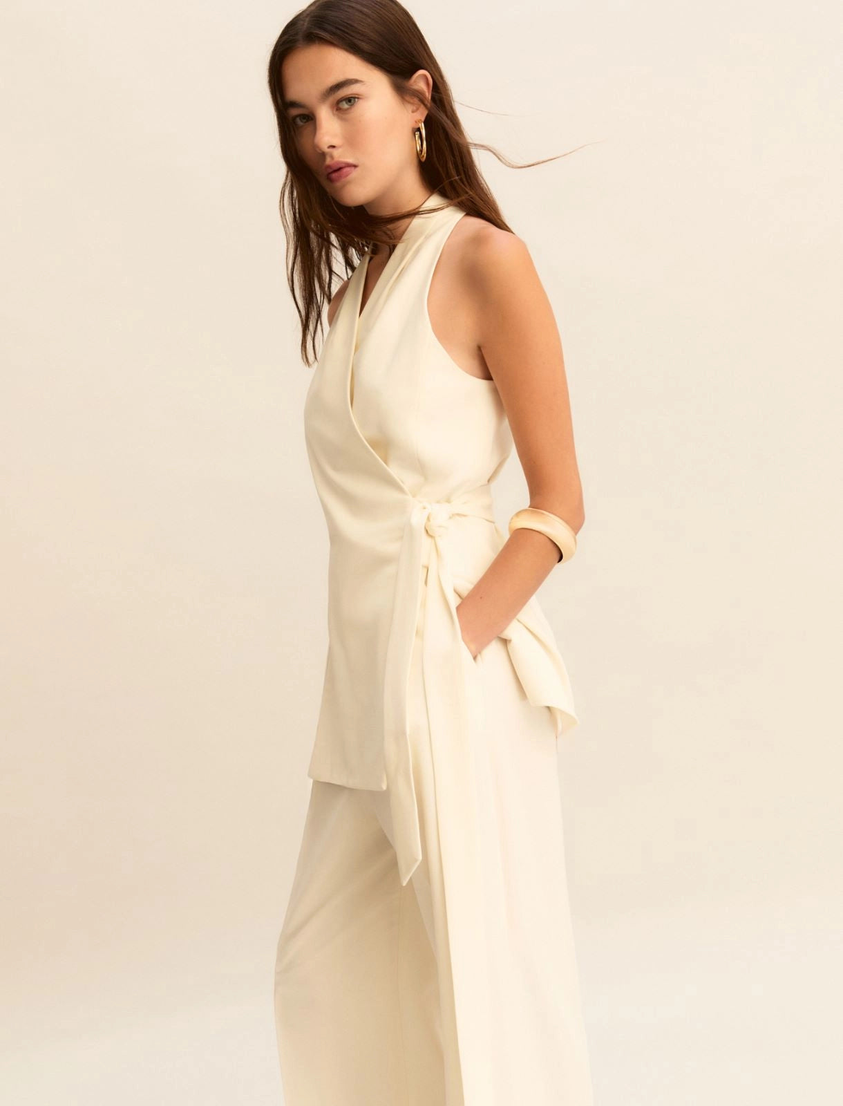 Coordinato Emme Top Smanicato e Pantalone - Bianco Lana