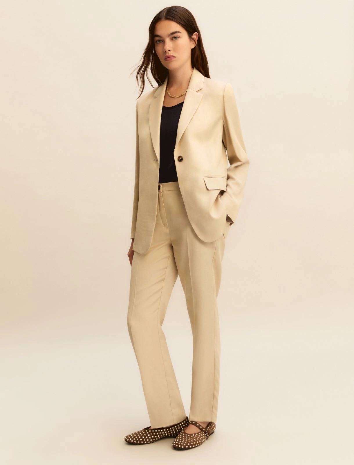 Giacca Emme in Twill di Misto Lino - Beige