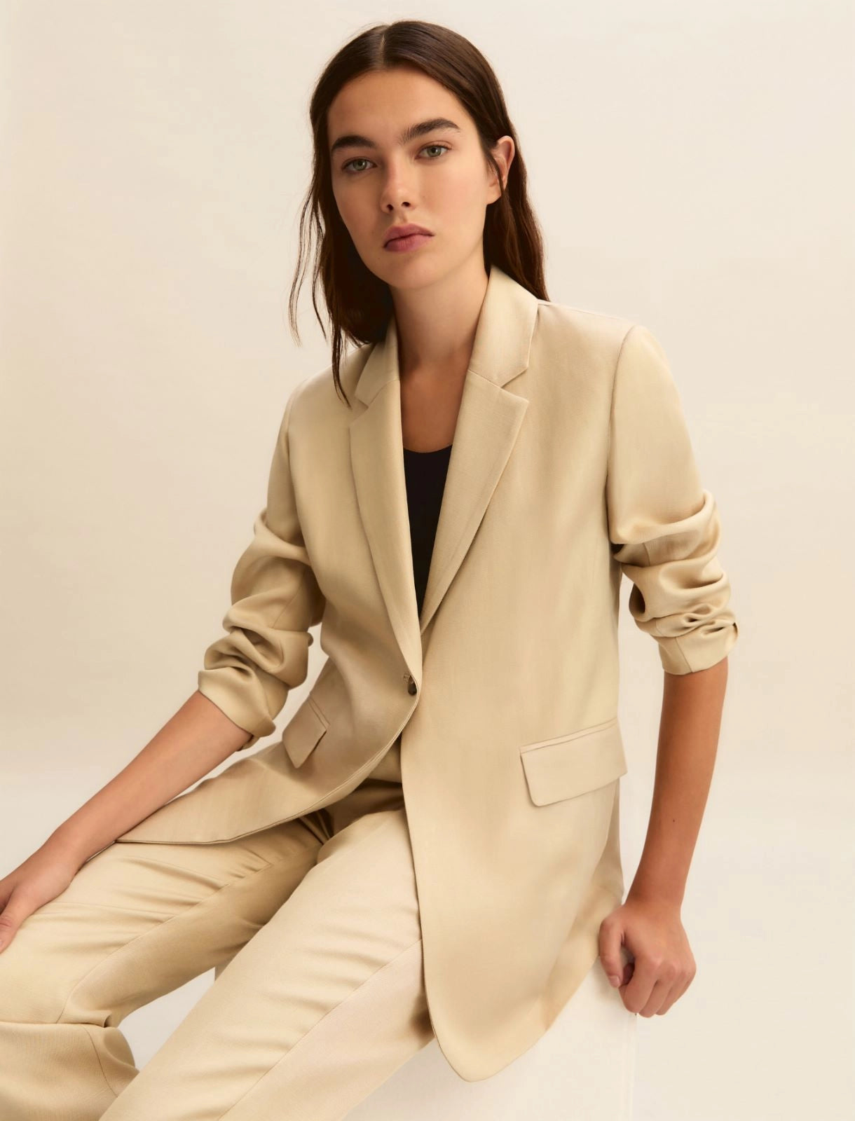 Giacca Emme in Twill di Misto Lino - Beige