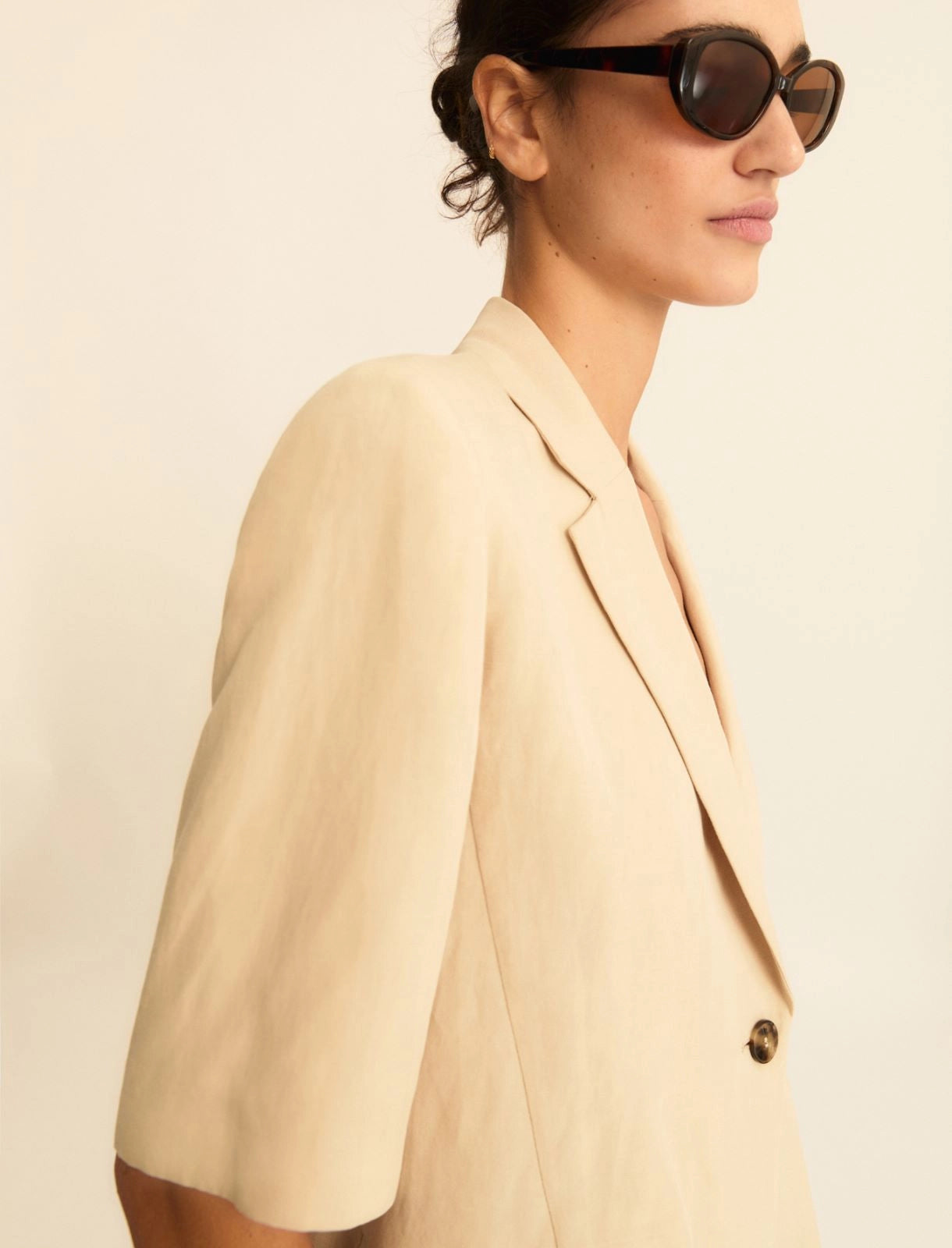 Blazer Emme a Manica Corta in Lino - Beige