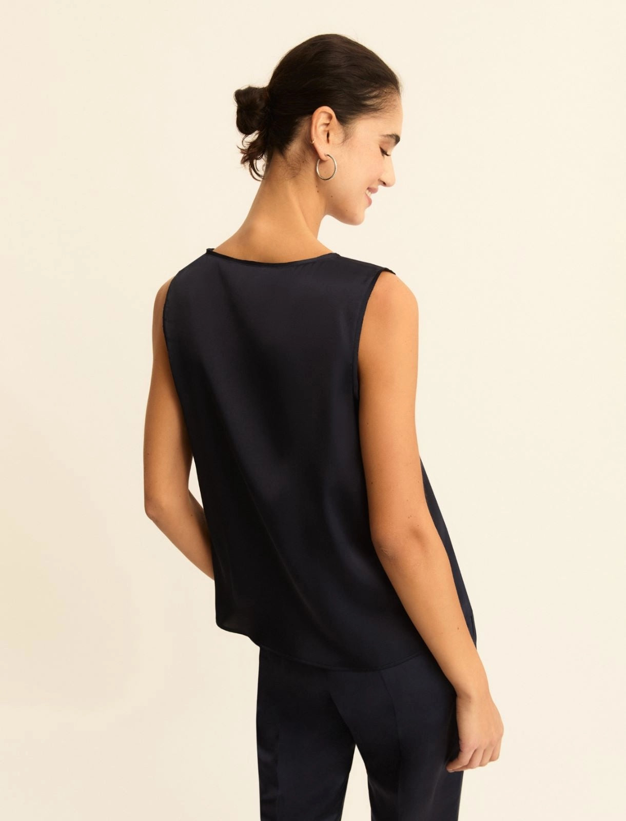 Top Emme in Raso con Dettagli in Georgette - Blu