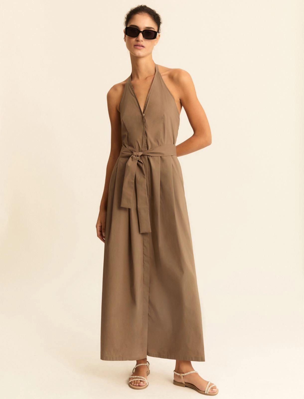 Abito Emme Smanicato in Popeline Stretch - Tortora