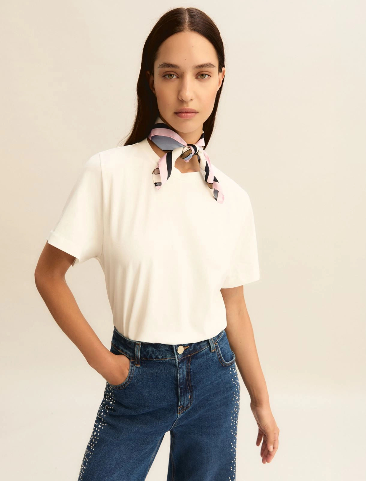 T-shirt in jersey Emme con Foulard - Bianco