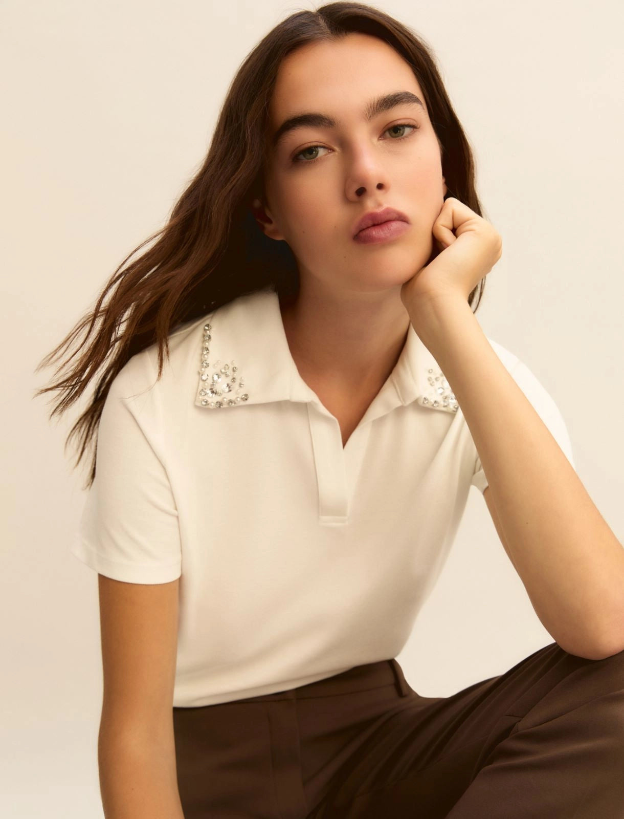 Polo Emme con Perle e Cristalli - Bianco