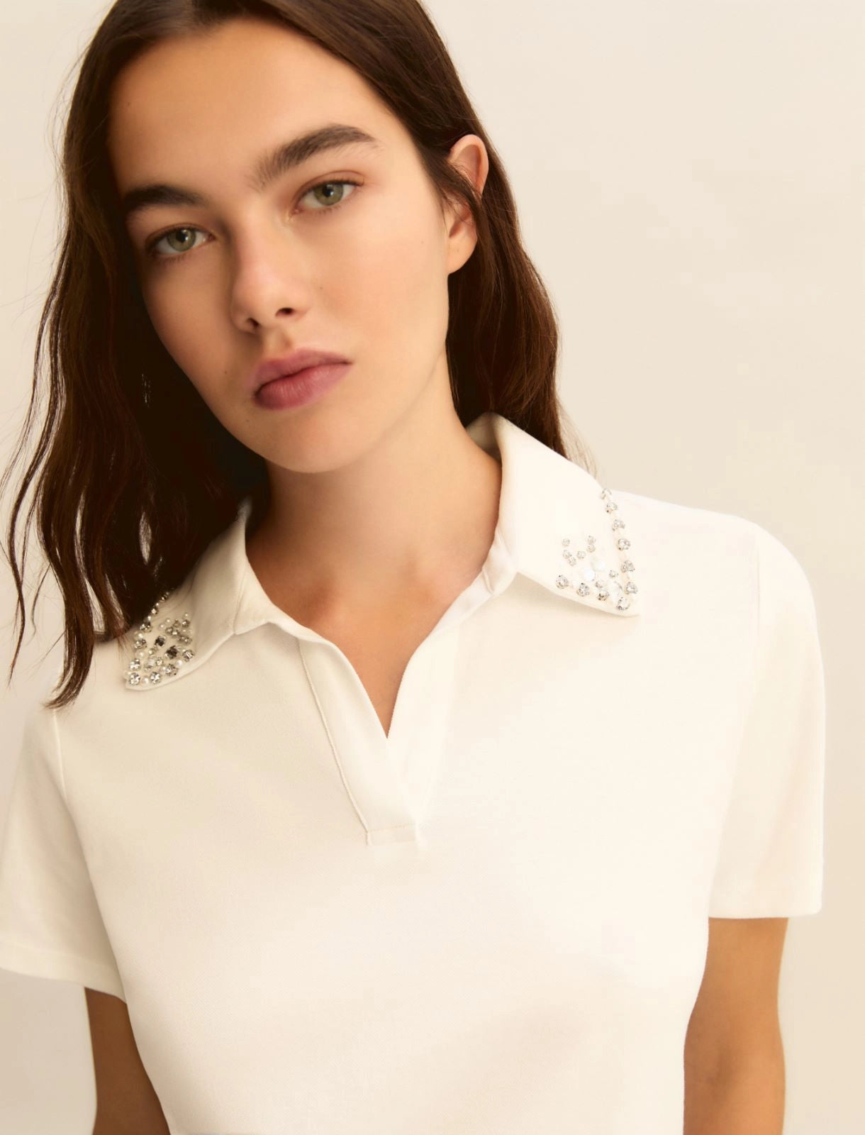 Polo Emme con Perle e Cristalli - Bianco