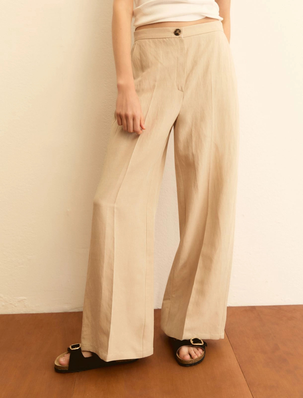 Pantalone Emme Fluido in Viscosa e Lino - Beige